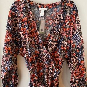 H&M Floral Print Wrap Style Dress Rayon New